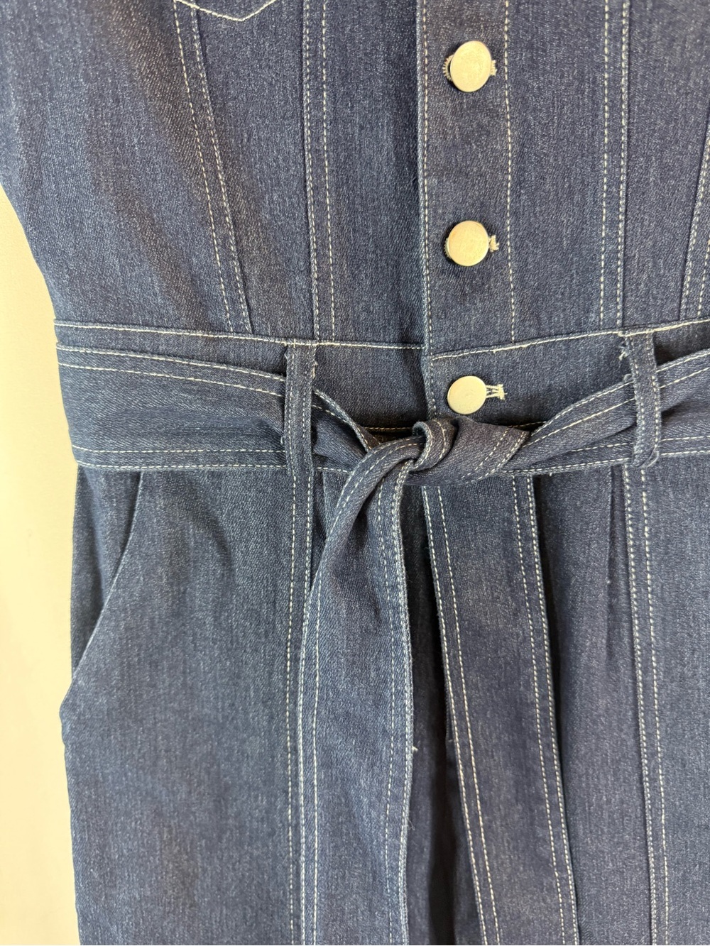 Petal & Pup Dark Blue Denim Tie-Waist Jumpsuit Short Sleeve size: S - Picture 9 of 17